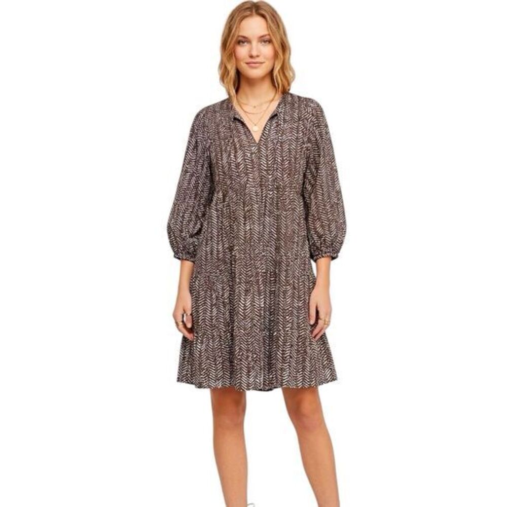 Banana Republic Womens Dress Size XS Tunic Babydoll Brown Puff Sleeve Mini Fall